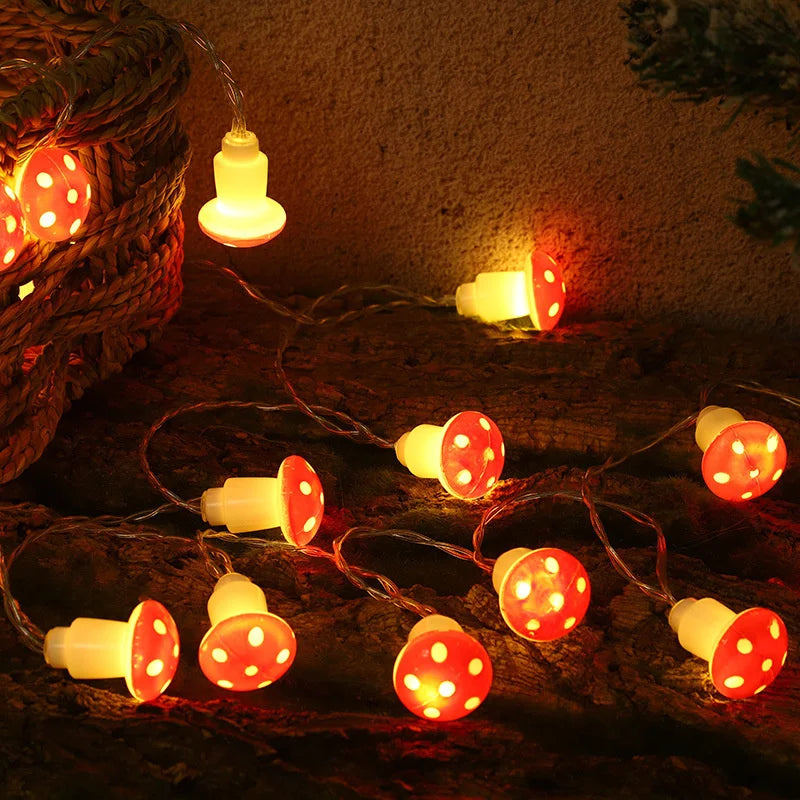 2025 Holiday Mushroom Led String Lights Indoor Room Decoration Battery Navidad Lights Party USB Warm Light Lovely 411