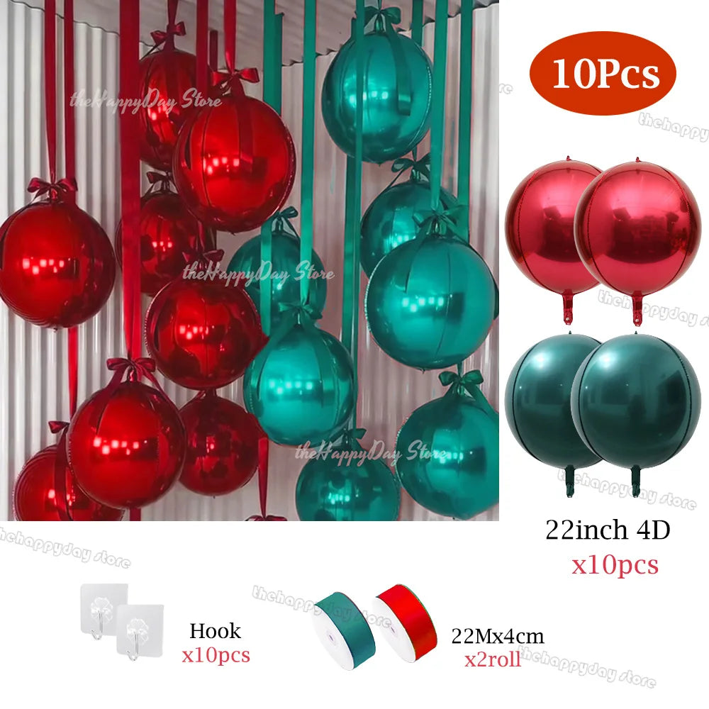 20/10Pcs Hanging 4D Round Foil Balloons 22in Dark Green 4D Round Balloon for Wedding Birthday Xmas Party Helium Air Globos Decor