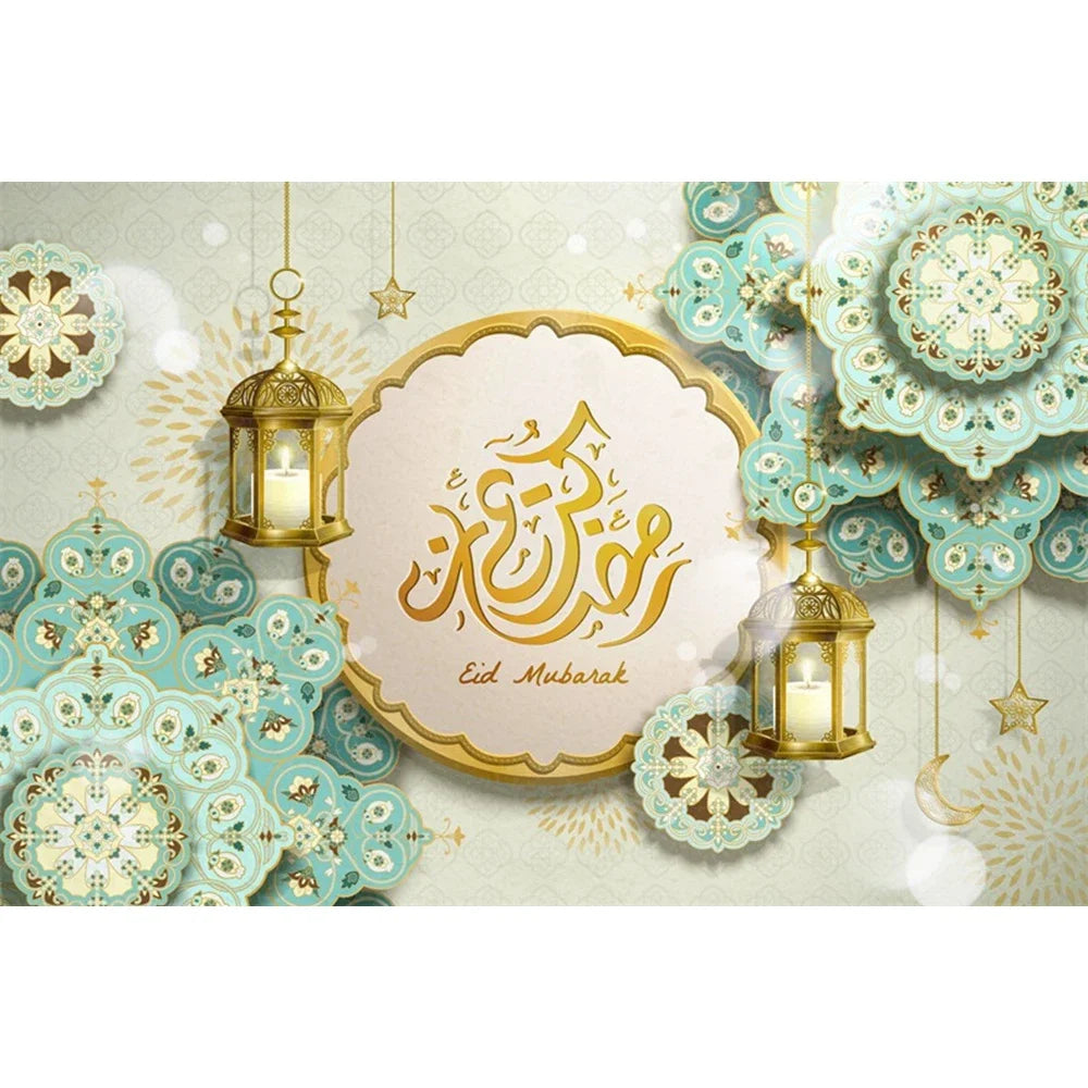 Eid Mubarak Backdrop Ramadan Kareem Islam Mosque Muslim Moon Lantern Eid Al-fitr Family Party Decor Banner Photo Background