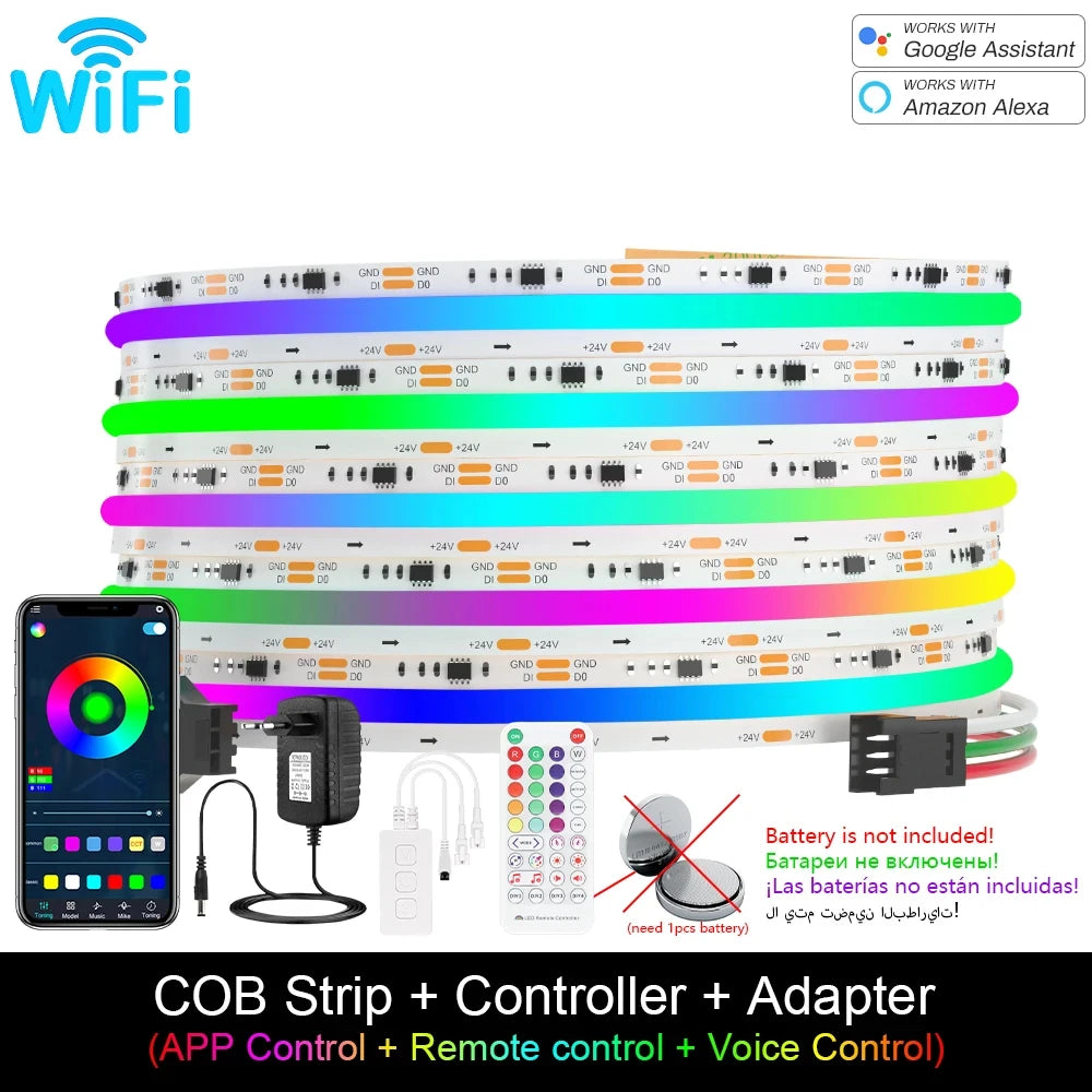 1-10M Addressable COB LED Strip Light 12V 24V WS2811 Full Dream Color Tape RGBIC LED Ribbon Pixel SPI Strip Colorful Room Decor