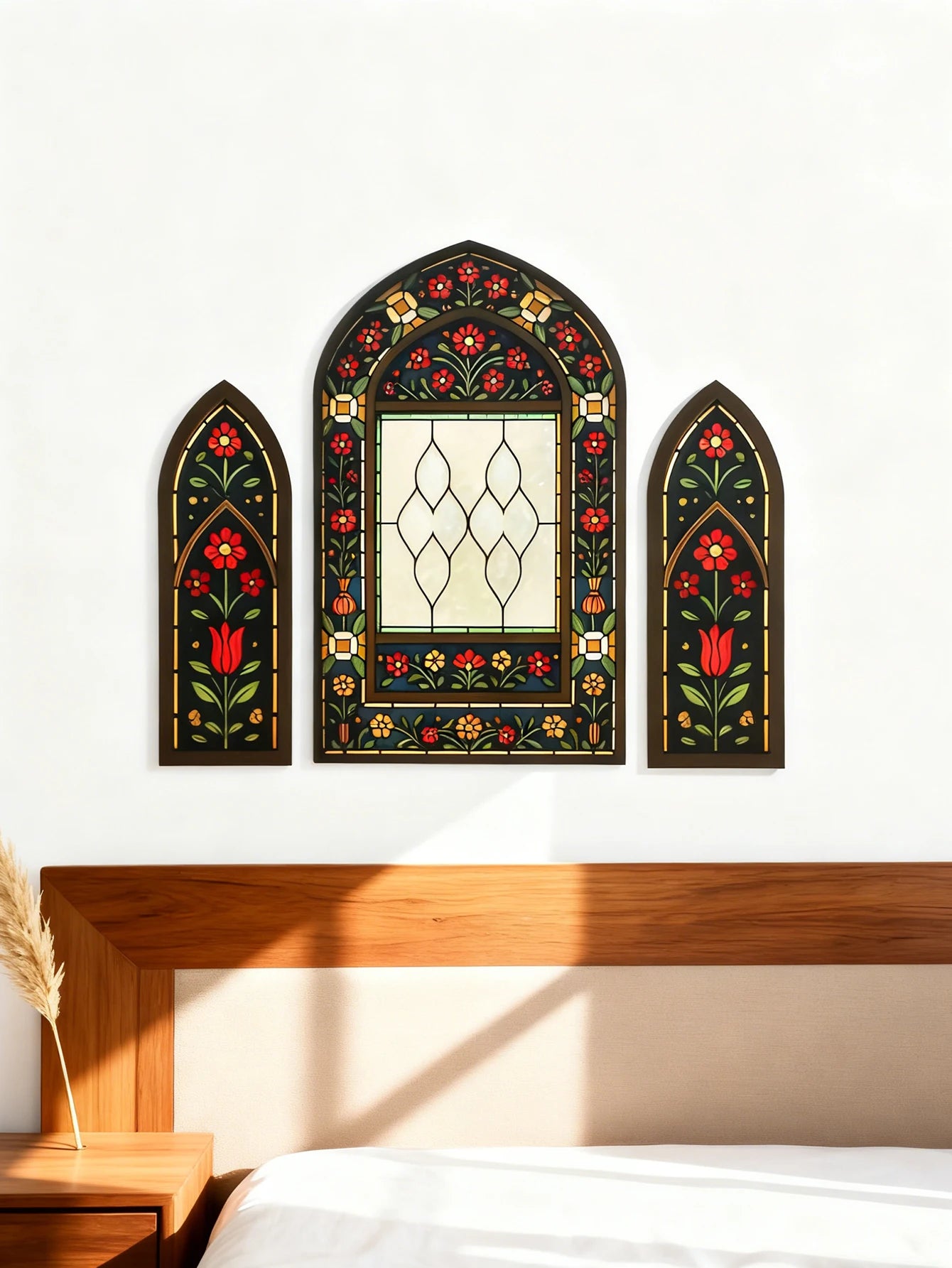 3pcs Islamic Arch Window Style Wall Hanging Floral Pattern Decor Wall Stickers for Ramadan & Eid Home Decor Muslim Festival Gift