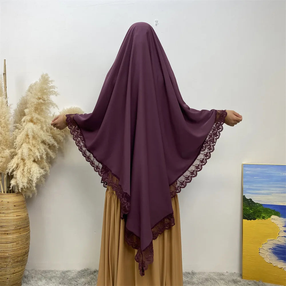 Eid Khimar Lace Long Khimar Hijab Scarf Muslim Modest Prayer Hijabs Islam Clothing Ramadan Djellaba Kebaya Jalabiya Headscarf