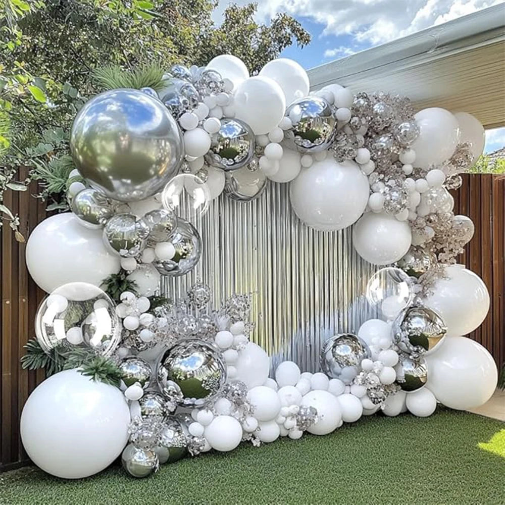90pcs White Silver Balloon Garland Silver Balloon White Pearl balloon Arch Kit for Baby Shower Birthday Wedding Party Decor