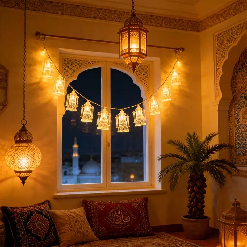 1pc Ramadan String Lights LED Small Lantern Transparent Oil Kareem Palace Lamp Battery Powered For Home Garden Party Wall Decor