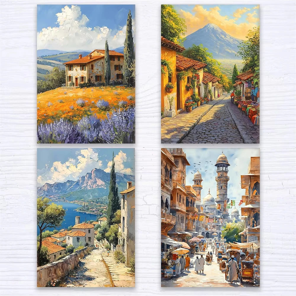Karachi Pakistan Watercolor Canvas Painting Paros Greece Sunset Watercolor Travel Wall Art Prints Greek Europe Mediterranean Art