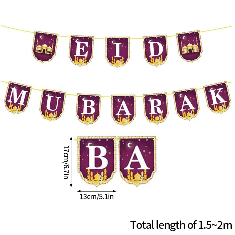 EID Mubarak Banner Ramadan Kareem Decoration 2026 Wall Hanging Flag DIY Making Ramadan Party Supplies Islamic Muslim Home Decor