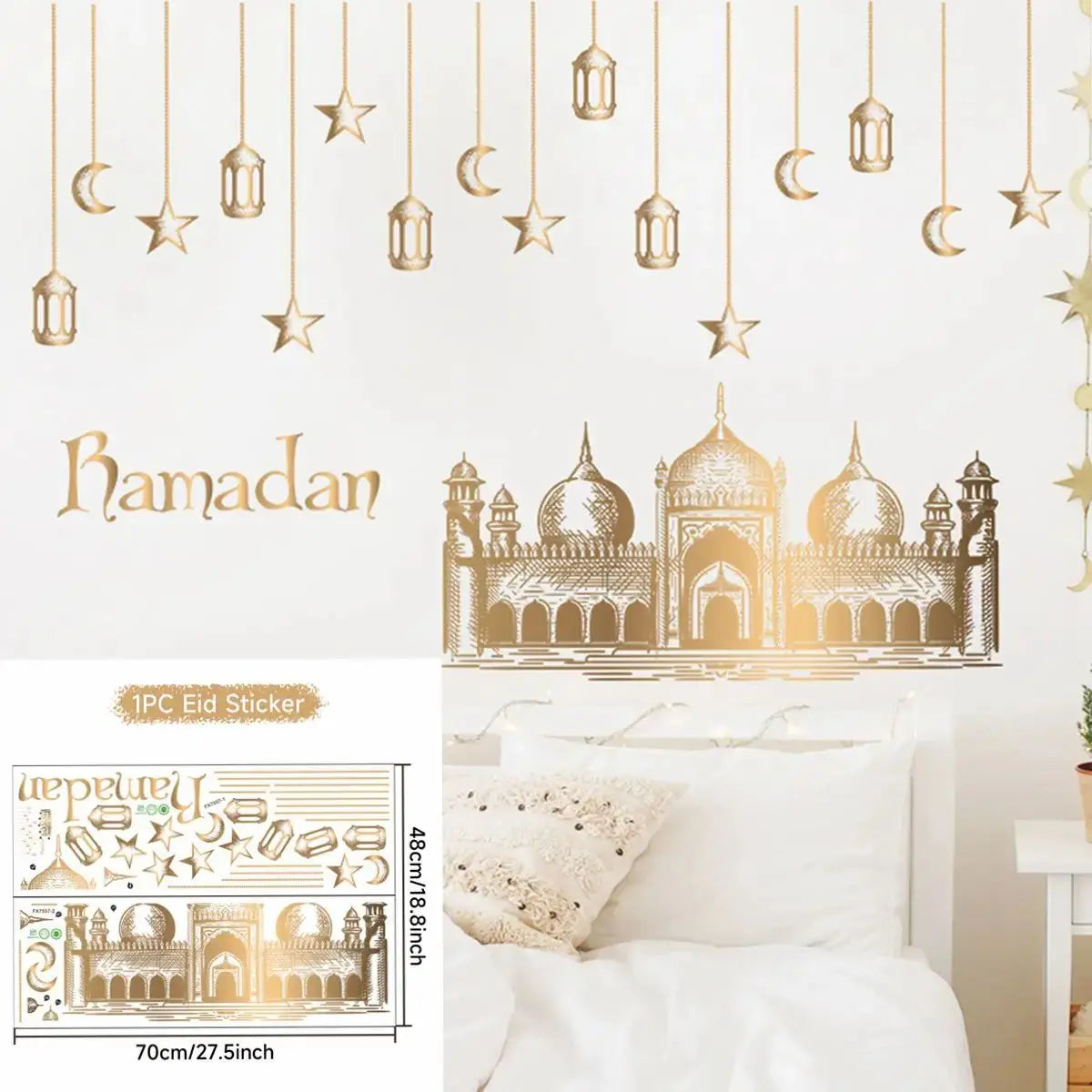 Eid Mubarak Wall Stickers Kareem Ramadan Decoration 2024 For Home Islamic Muslim Party Decor Mubarak Ramadan Window Sticker Gift