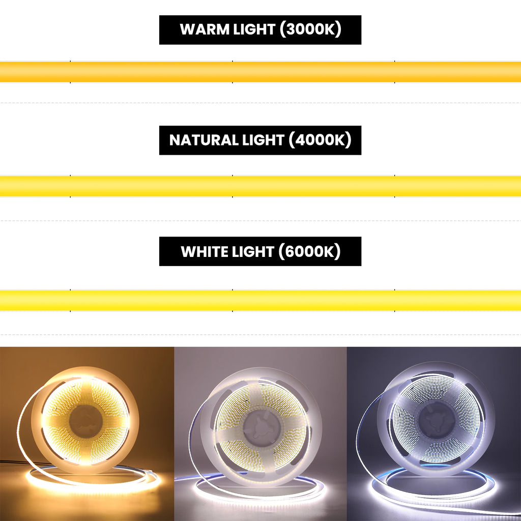 AA Battery Box 5V COB LED Strip 3MM 5MM 8MM 320LEDs/M High Density Flexible RA90 3000K 4000K 6000K FOB Tape Rope Night Lights