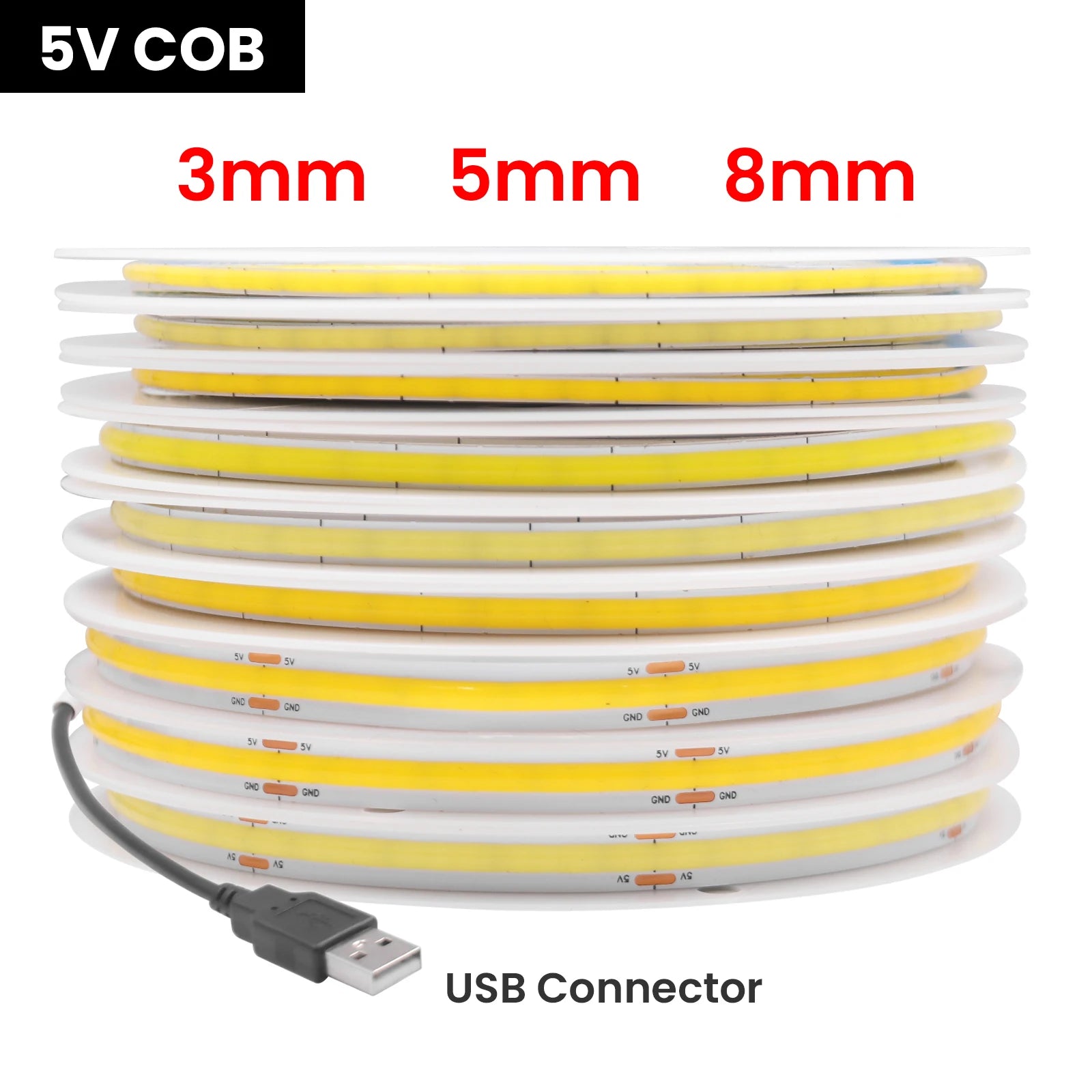 USB Dimmable COB LED Strip Light 3MM 5MM 8MM RA90 High Density 320LEDs/M 3000K 4000K 6500K FOB Flexible Ribbon Tape Rope Lamp