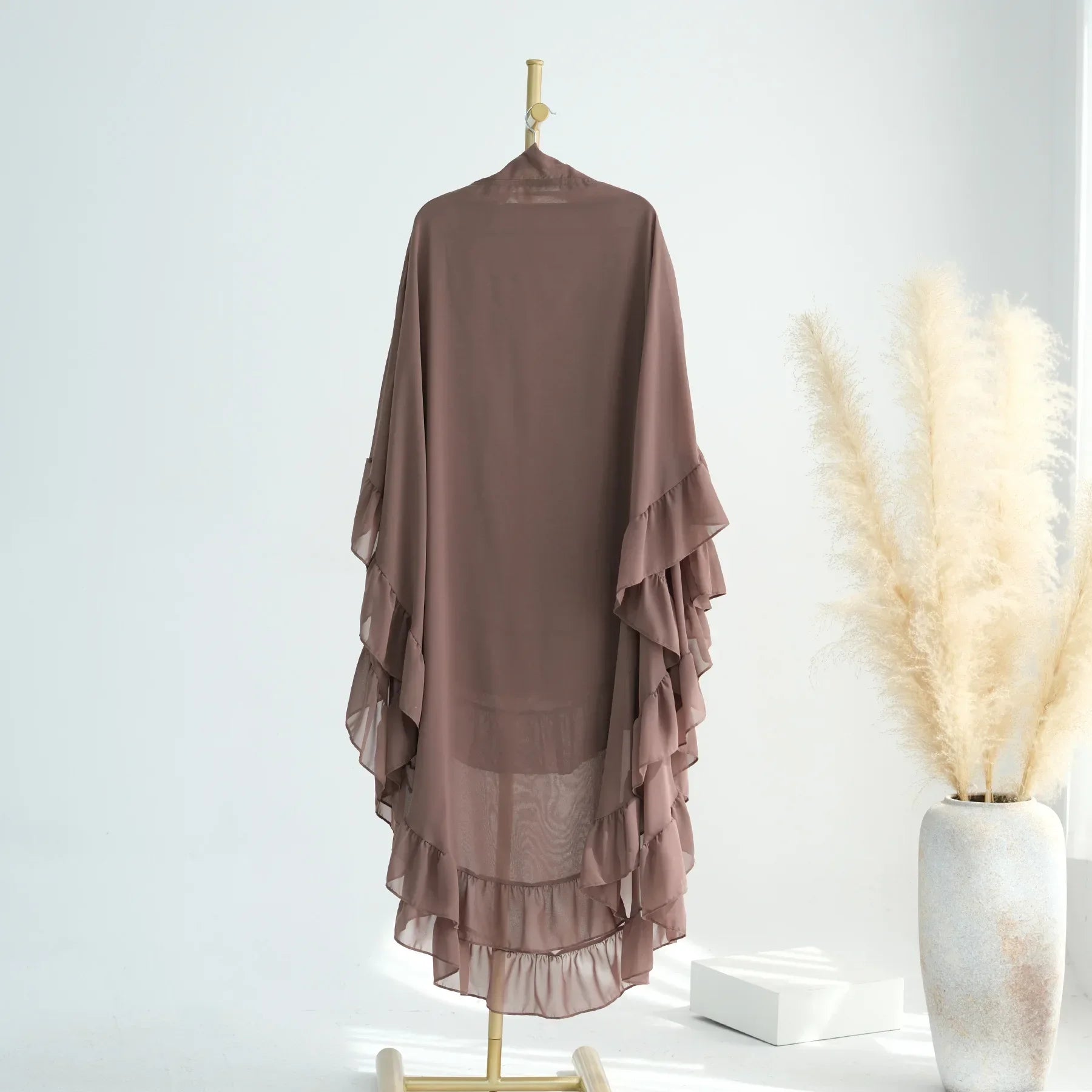 Ruffles Extra-long 2 Layers Chiffon Khimar, Sweet Muslim Women Hijab Scarf, Dubai Turk Islamic Clothing, Headscarf, Ramadan Eid