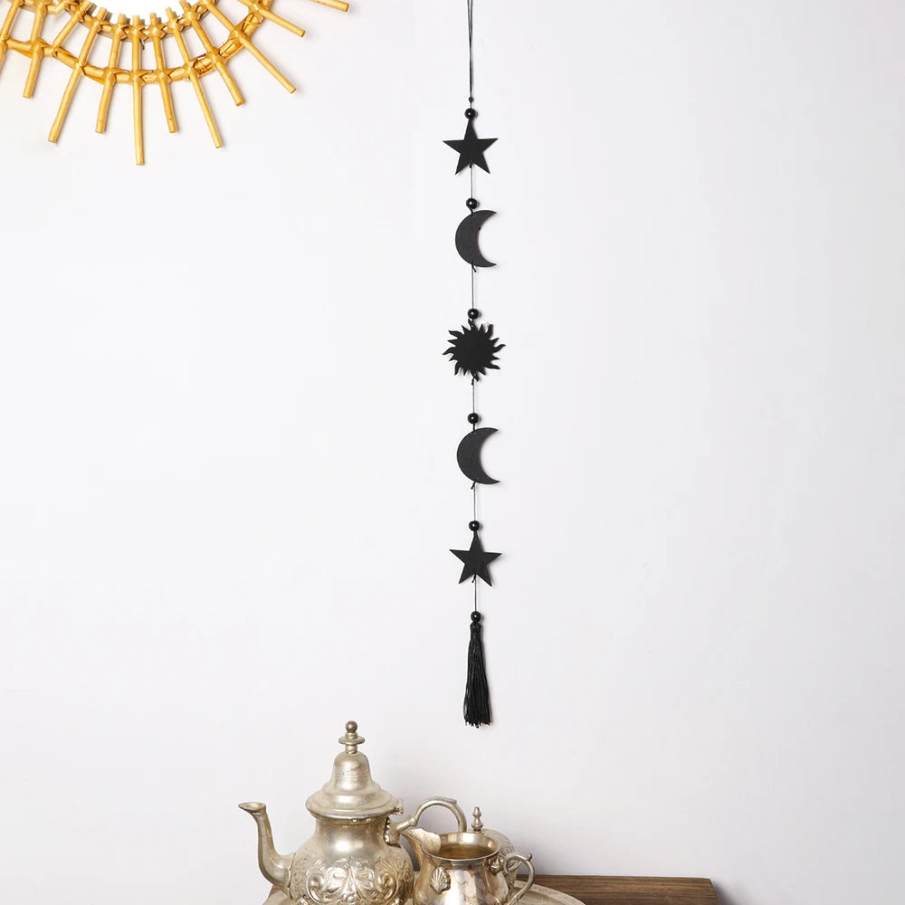Wooden Moon Phase Wall Hanging Ramadan Decoration Boho Home Wall Decor Moon Garland  Bedroom Living Room Nursery Gift
