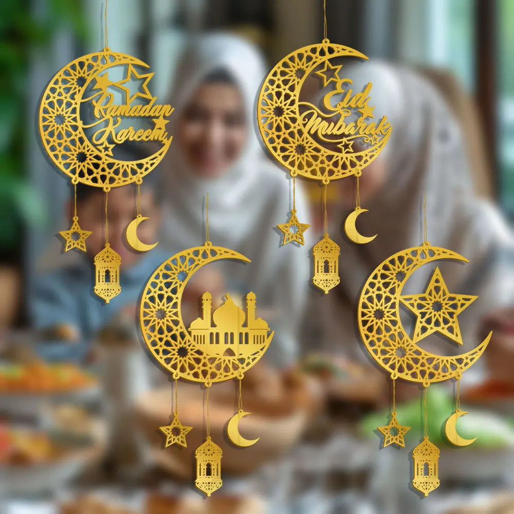 1PC Acrylic Ramadan Kareem Moon Star Wall Pendant Eid Mubarak Ornaments for Home Eid Al Fitr Muslim Islamic Holiday Party Decor