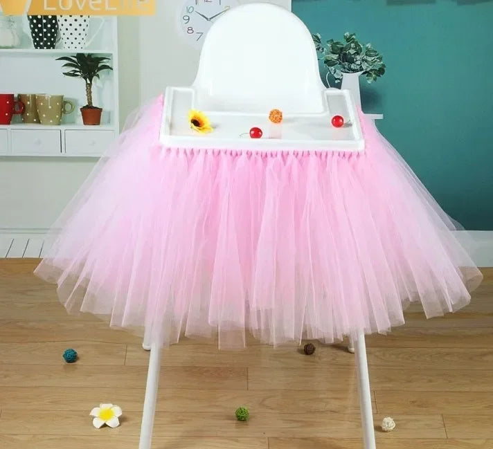 Tutu Chair Skirt Mesh Chair Skirt Children's Table Chair Skirt Party Decorative Chair Skirt Baby Birthday Party Decoration