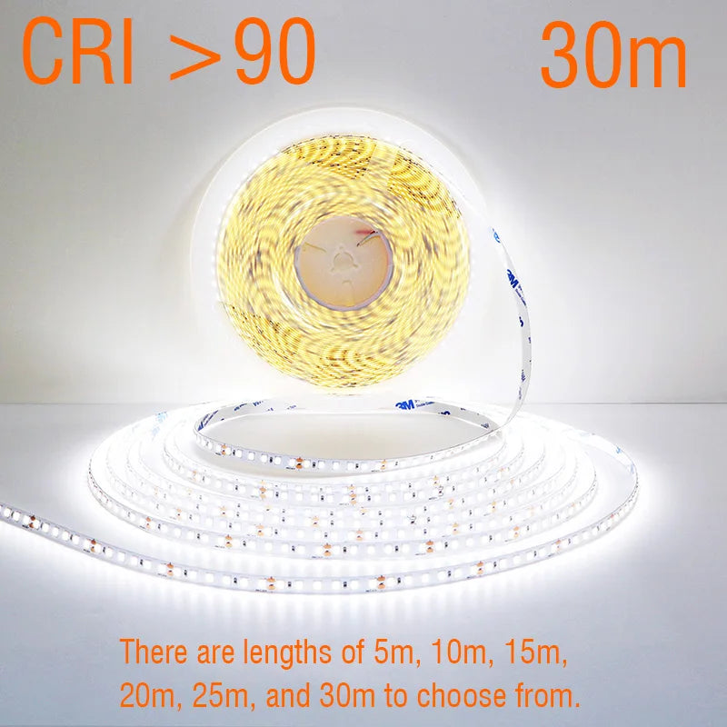 CRI90 High Brightness Single Strip 5m 10m 15m 20m 25M 30m LED Strips 24V 12V Light Strip CRI 90 Flexible 20 meters Soft Lamp Bar