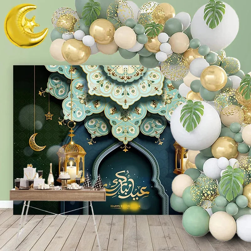 84pcs Eid Mubarak Green Gold Balloon Garland Arch Ramadan Kareem Decorations Home 2026 Aid Moubarak Islamic Festival Party Decor