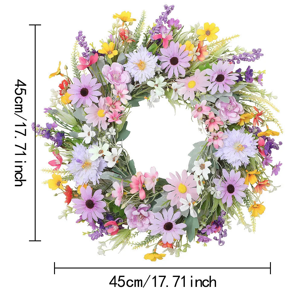 YeeNanee Vibrant Wild Flowers Spring Wreaths for Front Door Artificial Daisy Tulip Lambs Ear Summer Wreath Home Wall Decoration