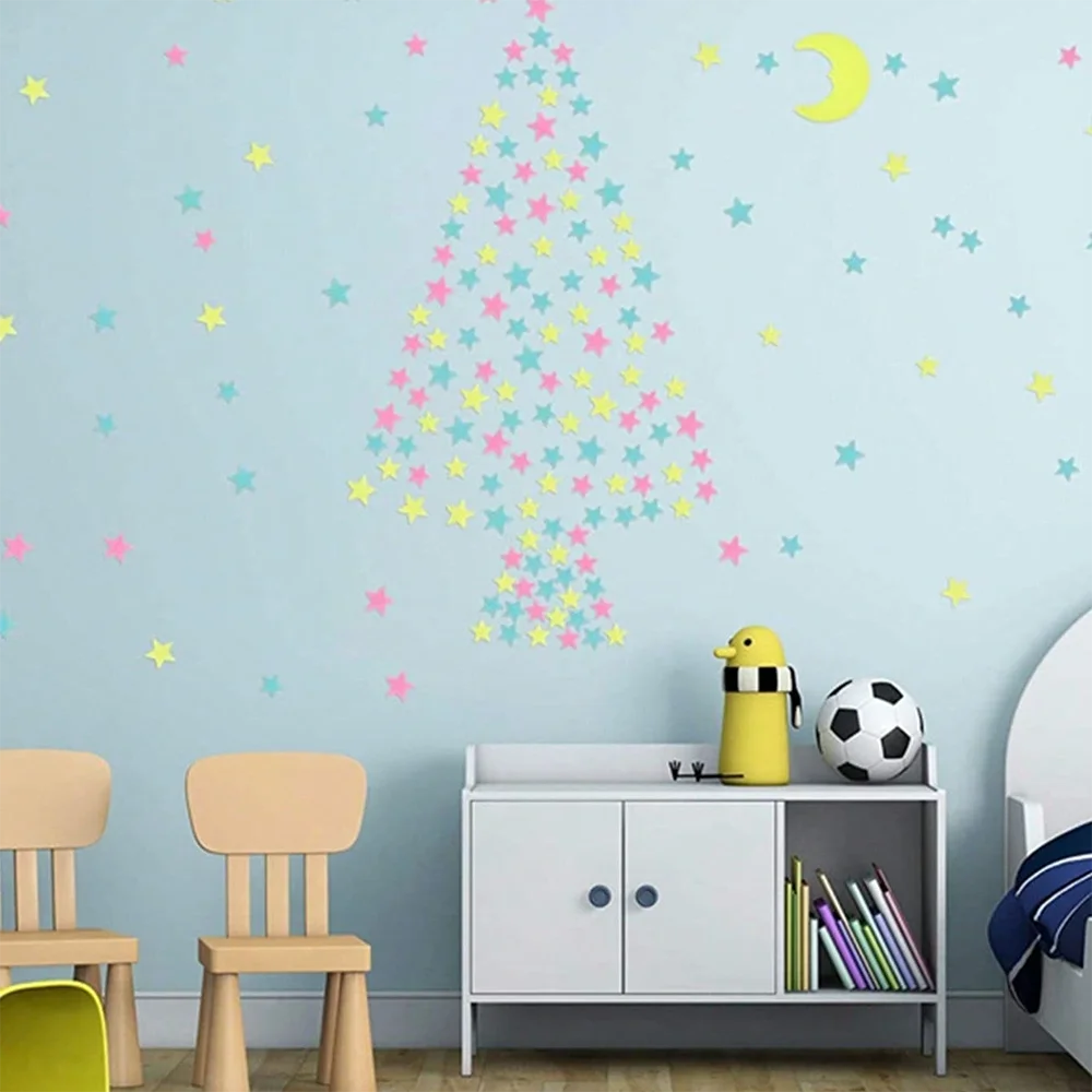 100/50/3pcs Glow In The Dark 3D Star Moon Wall Stickers Glow Sticker Christmas New Year Bedroom Ceilings Decor Glow Wall Sticker