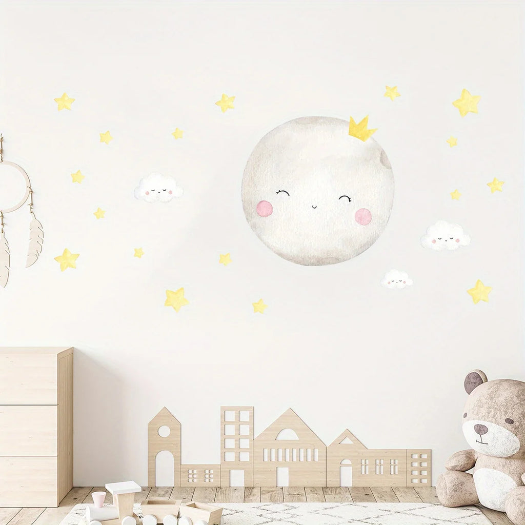 1PC Cartoon Cut Mother Moon and Stars Clouds Good Night Wall Stickers for Bedroom Living Room Nursery Decoration Wall Decals