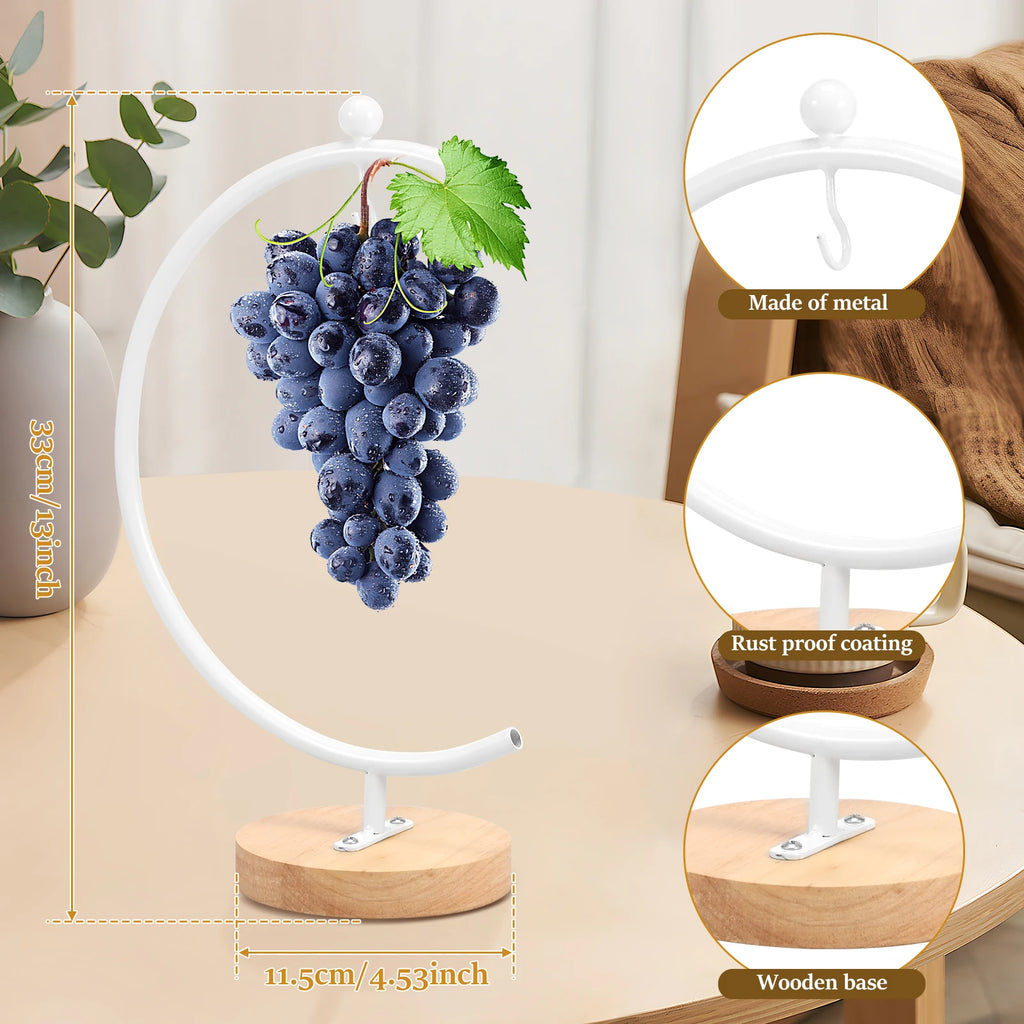Banana Holder Stand Moon Shape Banana Hanger Rack Metal Fruit Hanger with Wood Base Stable Banana Hanger Stand Decorative