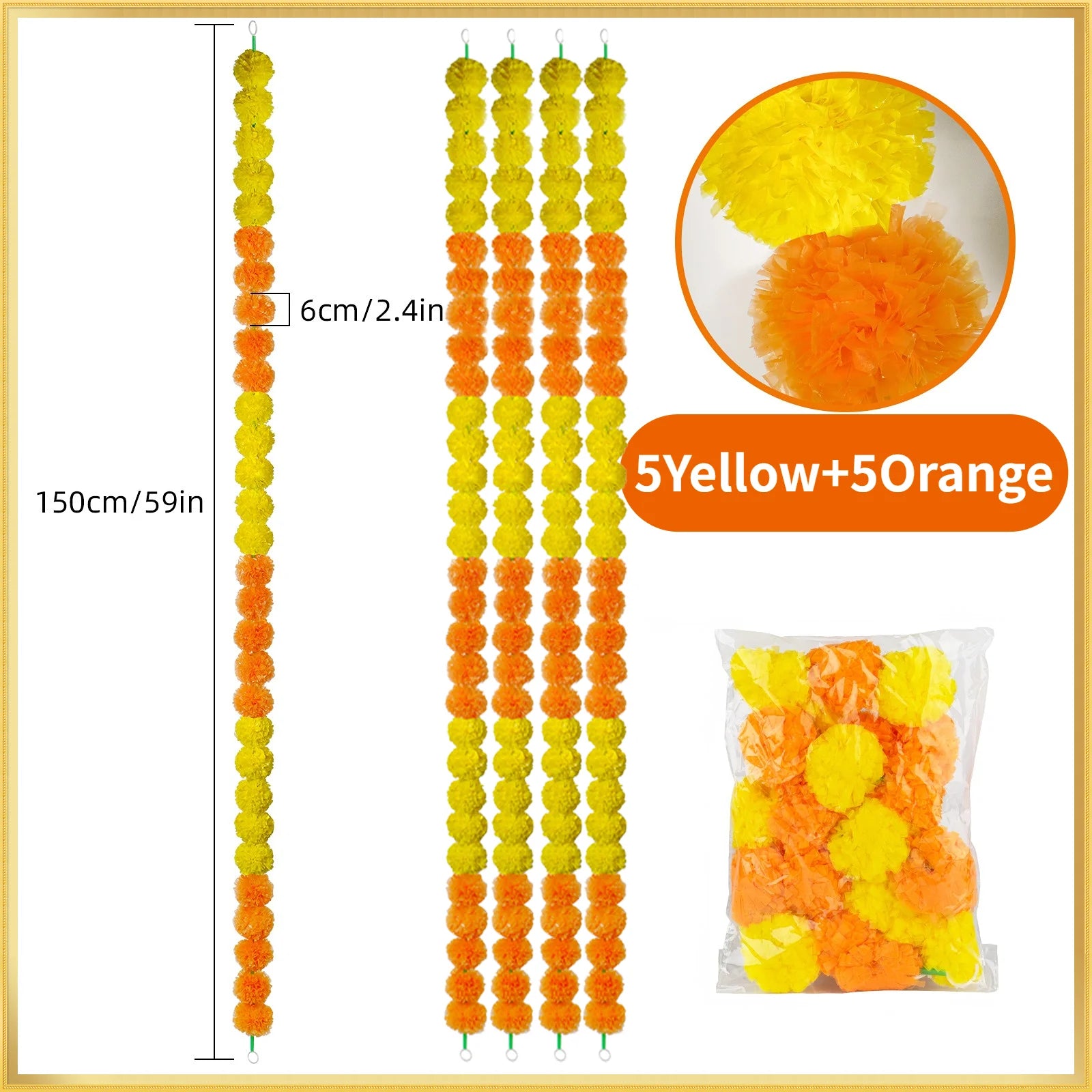 5-50 PCS Marigold Garland Wedding Marigold Flower Garlands for Prayer Fest Calendula Garland Indian Decor Garlands Wedding