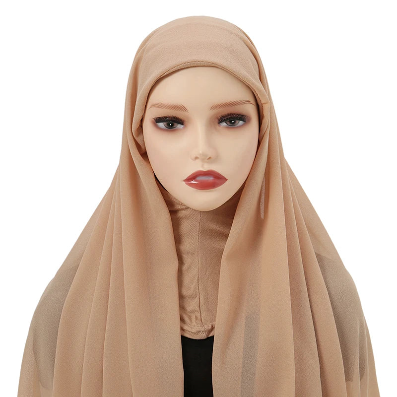 Instant Hijabs Cap with Neck Cover Ready to Wear Scarves Chiffon Hijab For Woman Veil Muslim Islamic Scarf For Women's Headscarf