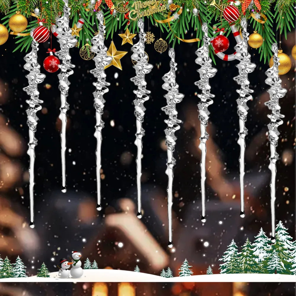 5-20pcs Transparent Acrylic Icicle Ornaments Realistic Frosted Ice Shape Xmas Tree Winter Party Hanging Decor DIY Craft Pendant