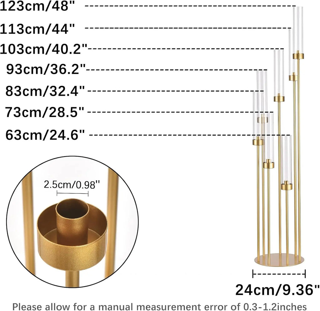 8PCS 7 Arm Candelabra Centerpieces for Wedding,Floor Candelabra Gold Candle Holders for Table Ceremony Dinner Party