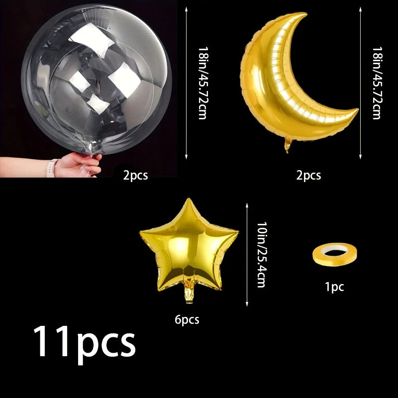 11pcs Golden Moon Star Balloon Set Ramadan Eid Al Fitr Decoration Birthday Party Supplies Photography Props Foil Balloon