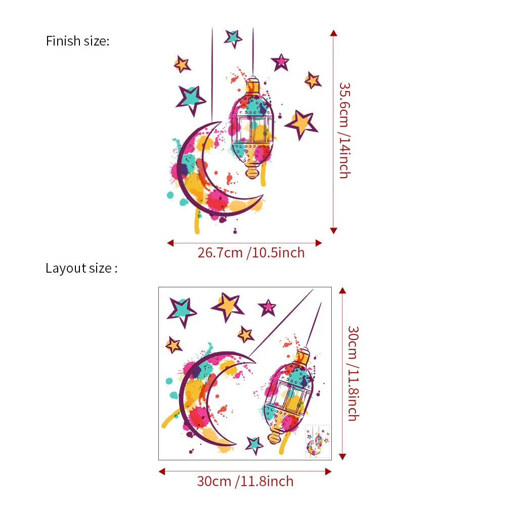 Ramadan Kareem Moon Star Lantern Wall Decal Eid Mubarak Decorations for Home Wall Window Sticker Muslim Islamic Party supplies