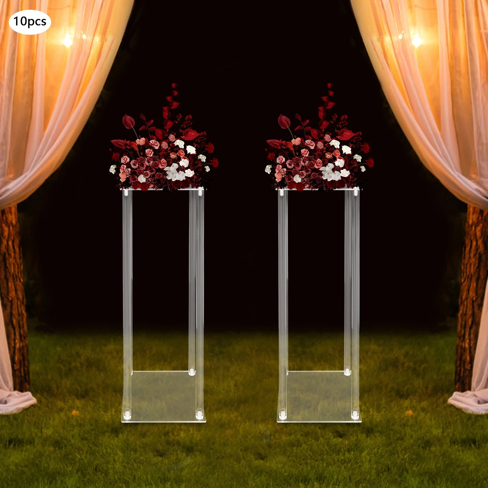 10Pcs Clear Acrylic Flower Stands Rectangular Flower Display Stand Acrylic Wedding Flower Stand 20x20x60cm