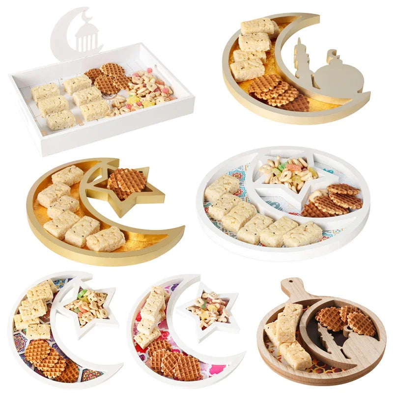 EID Mubarak Decor Wooden Tray Ramadan Decoration for Home Islamic Muslim Party Decor Mubarak Ramadan Kareem Gift Eid Al Adha