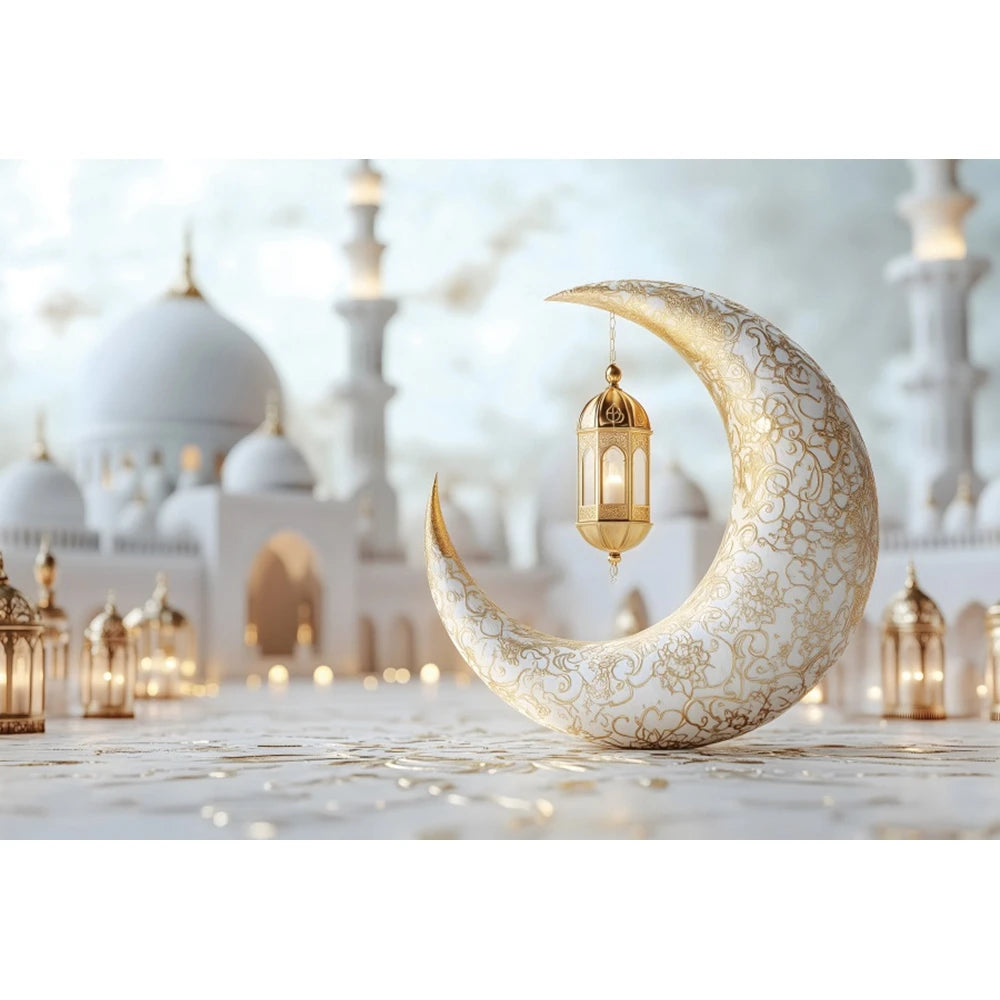2026 Eid Mubarak Backdrop Islamic Mosque Ramadan Aladdin Moroccan Golden Moon Muslim Kareem Al Fitr Festival Photo Background