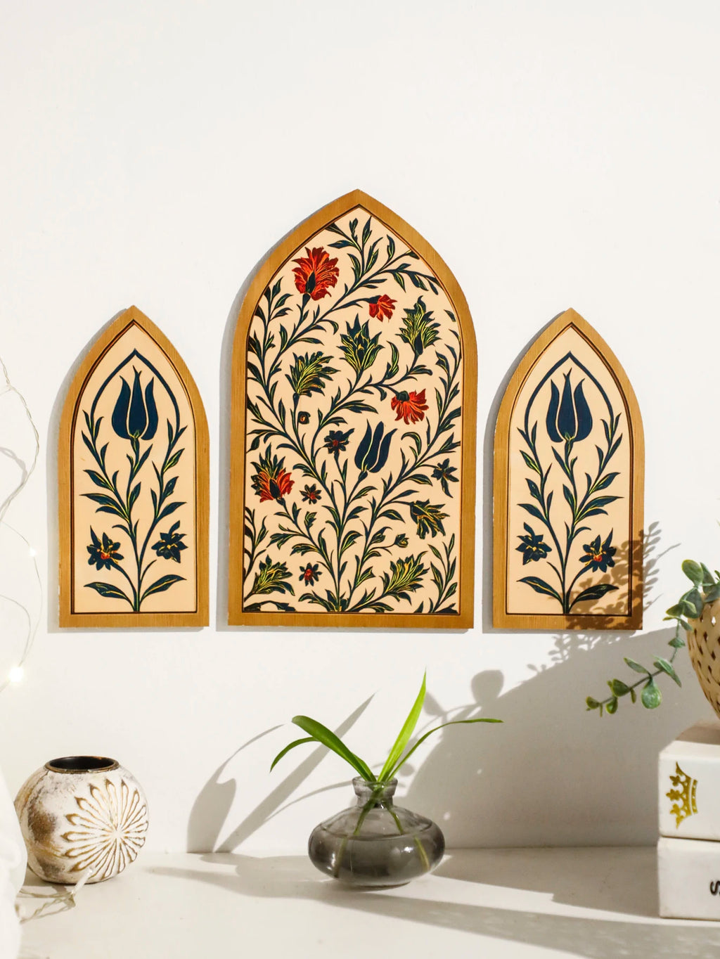 3pcs Islamic Arch Window Style Wall Hanging Floral Pattern Decor Wall Stickers for Ramadan & Eid Home Decor Muslim Festival Gift