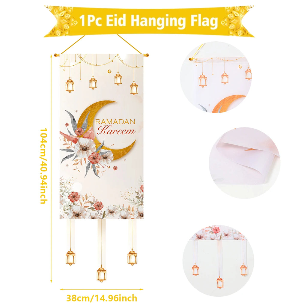 Ramadan Kareem Moon Chandelier Door Hanging Flag Eid Mubarak Decor 2025 For Home Islamic Muslim Party Favors Castle Wall Banner