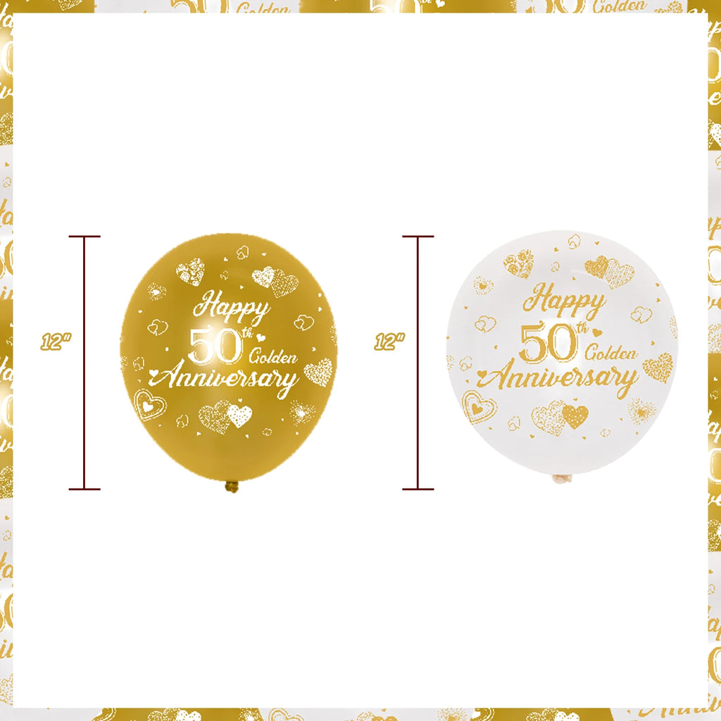 50th Anniversary Decorations 20pcs Happy 50th Golden Anniversary Gold White Latex Balloons for 50th Wedding Anniversary Supplies