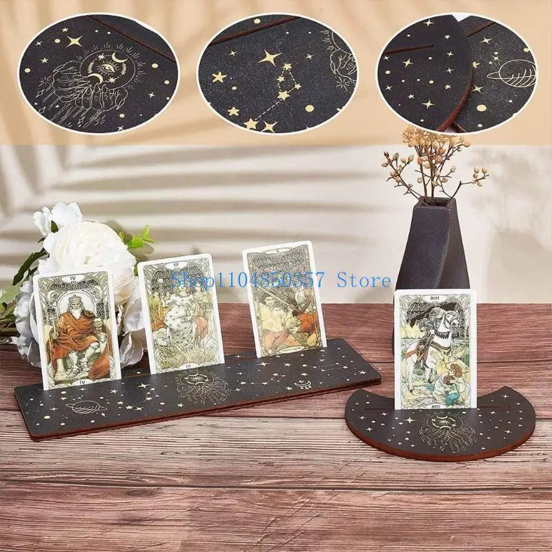 Tarot Cards Stand Wood Holder Moon Phases Altar Base Moon Shape and Rectangle Cards Holder for Witch Divinations Tools