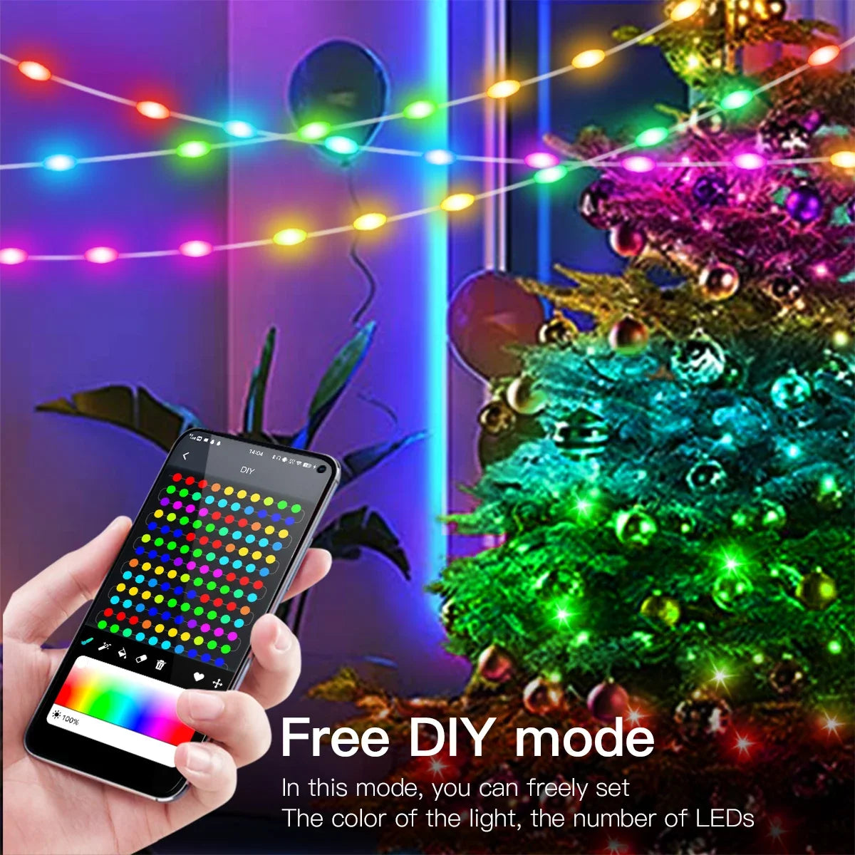 20M/10M/5M Smart USB 5V LED String Light RGB-IC WS2812B With Bluetooth APP Control IP65 Waterproof For Christmas Halloween Party