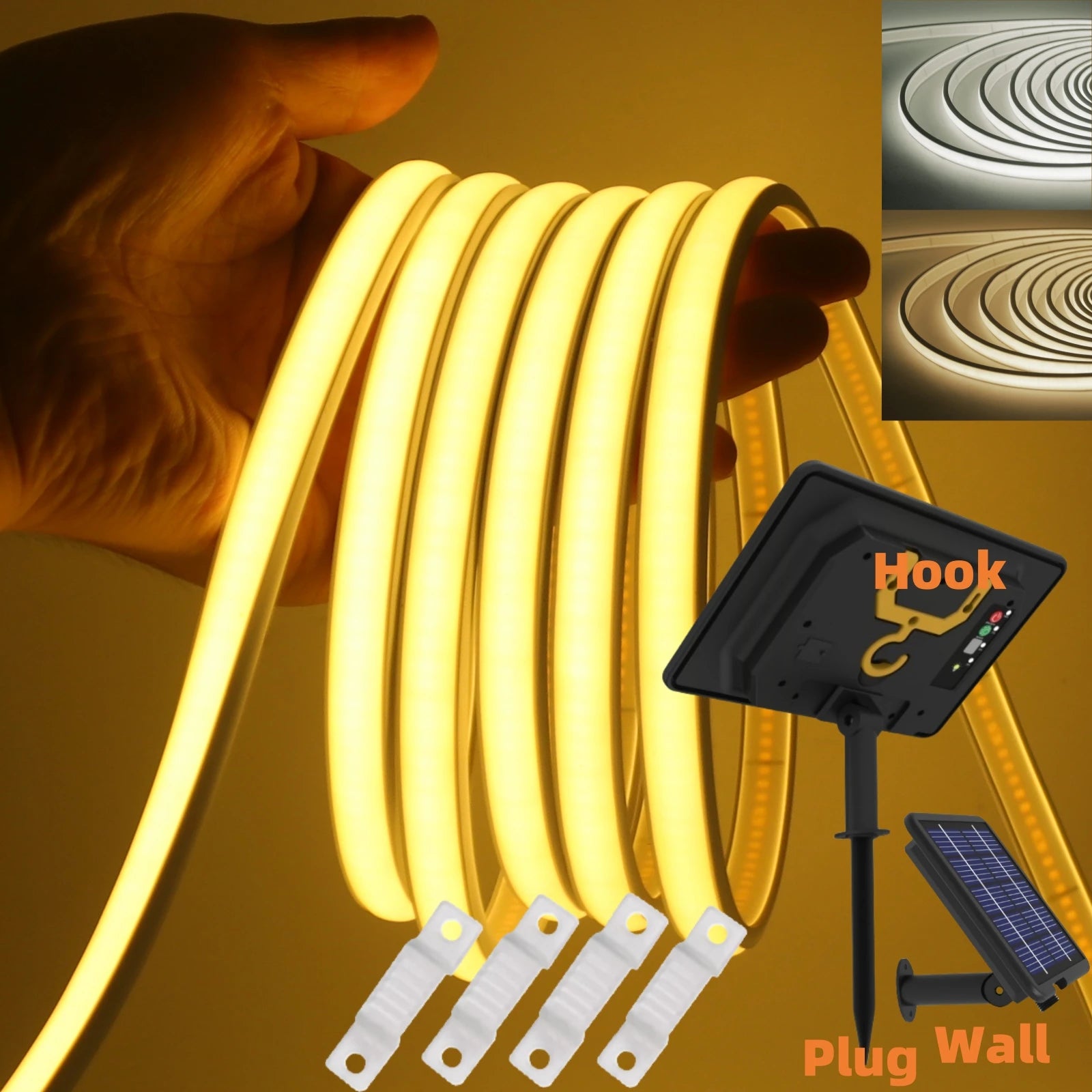 DC 24V COB Solar Neon Light Strips 320LEDs 480LEDs High Density Linear Lighting IP67 IP68 Waterproof Outdoor Warm Natural White