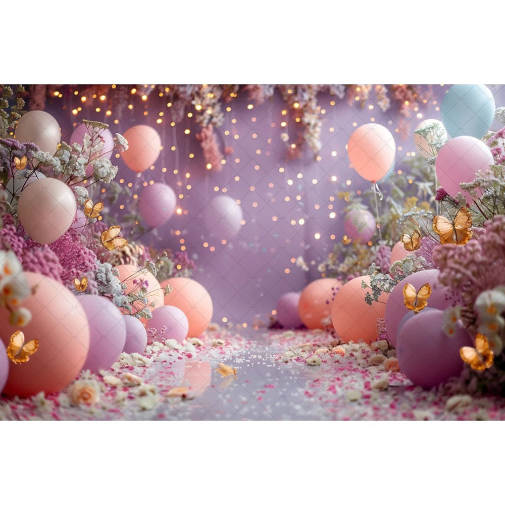 Birthday Photographic Backgrounds Baby Shooting Props Butterfly Purple Balloons Backdrops Photography Room Decorations Photozone
