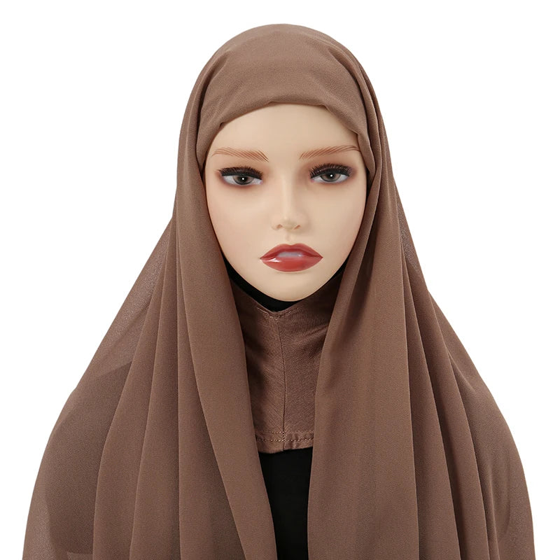 Instant Hijabs Cap with Neck Cover Ready to Wear Scarves Chiffon Hijab For Woman Veil Muslim Islamic Scarf For Women's Headscarf
