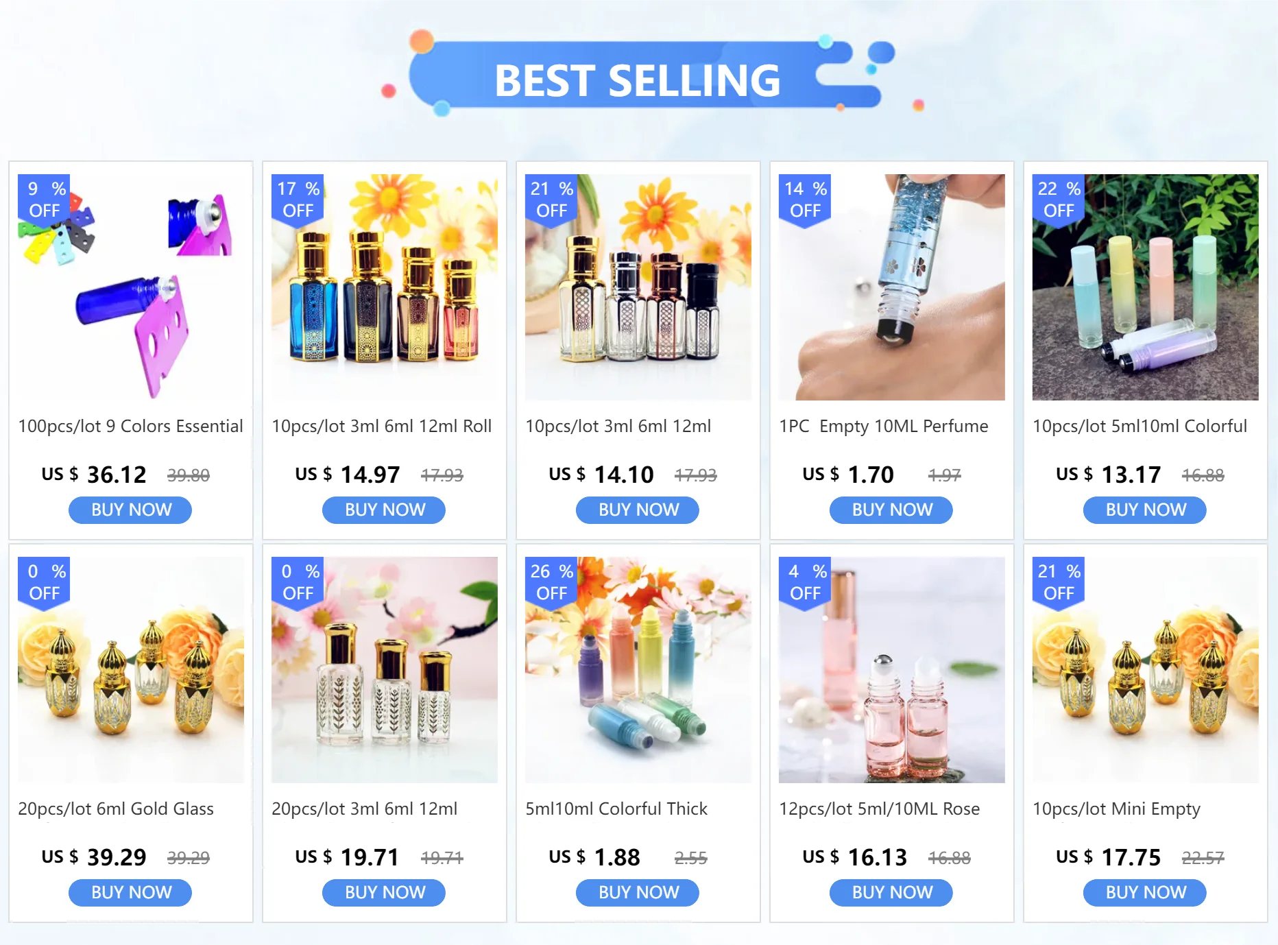 20pcs/lot 3ml 6ml 12ml Glass Perfume Bottle with Stick Colorful Essential Oil Container Bottles Empty Refillable