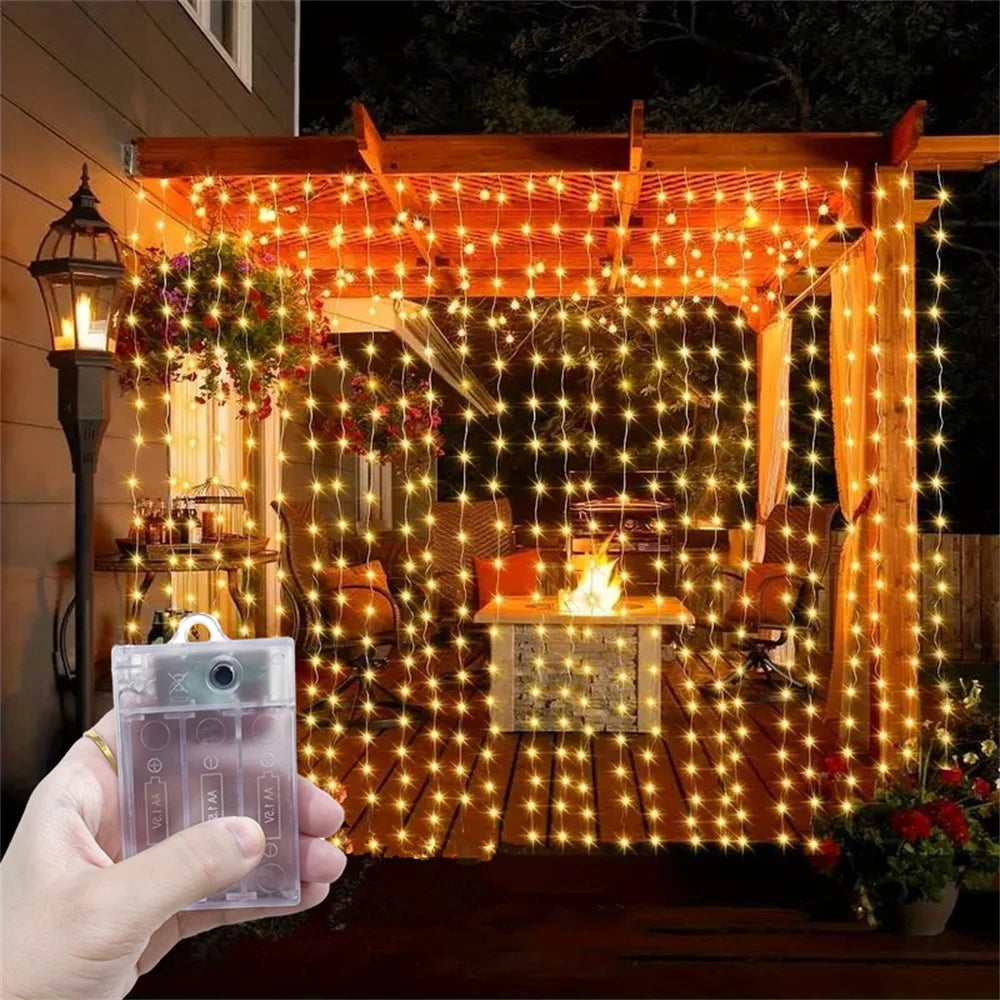 Outdoor Decor Valentine's Day for LED Curtain String Light 2026 Ramadan Decoration Home Fairy Eid Mubarak Wedding Battery Power