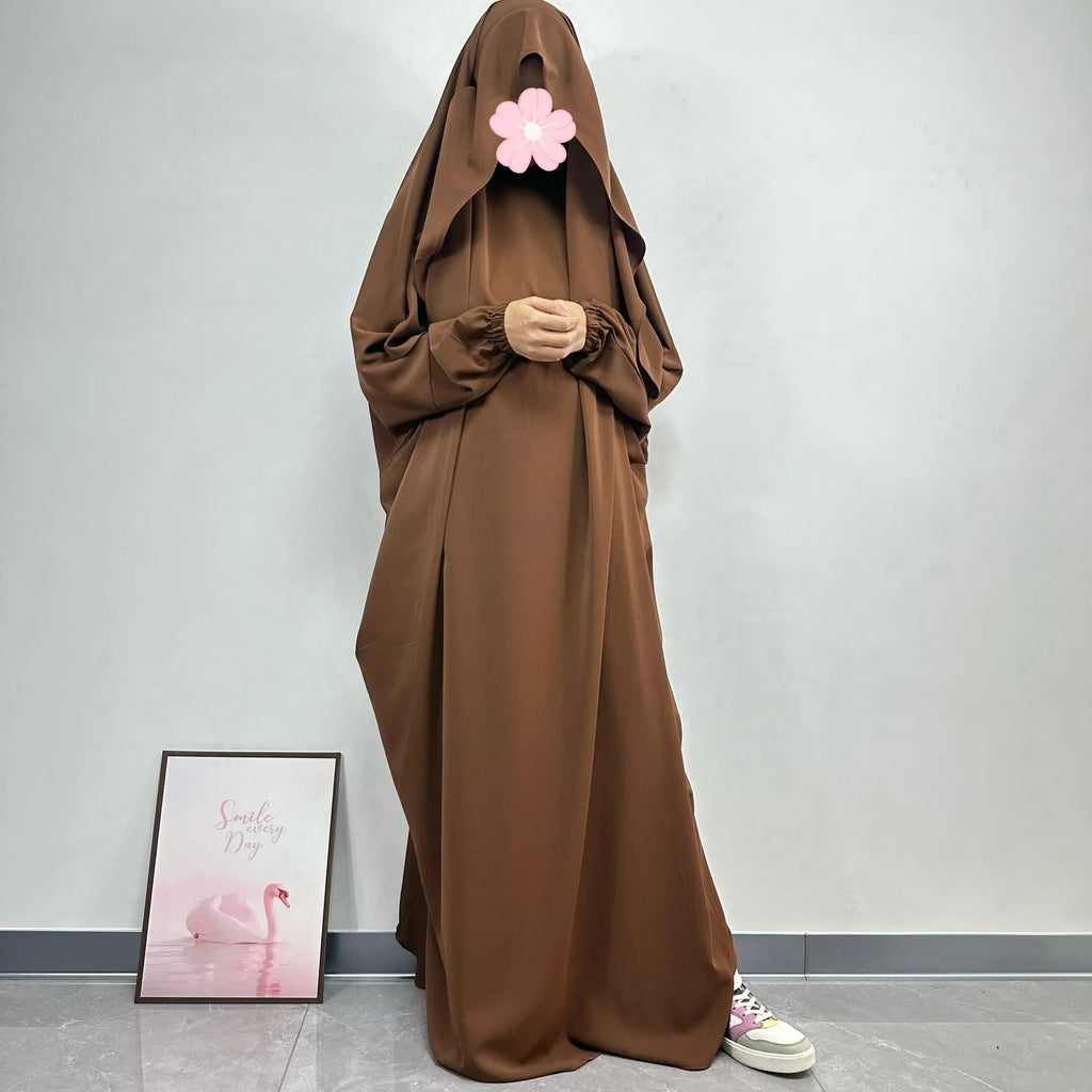 Ramadan One Piece Prayer Abaya Hooded Dress Kaftan Muslim Women Robe Hijab Dress Robe Solid Color Islam Dubai Turkey Clothes