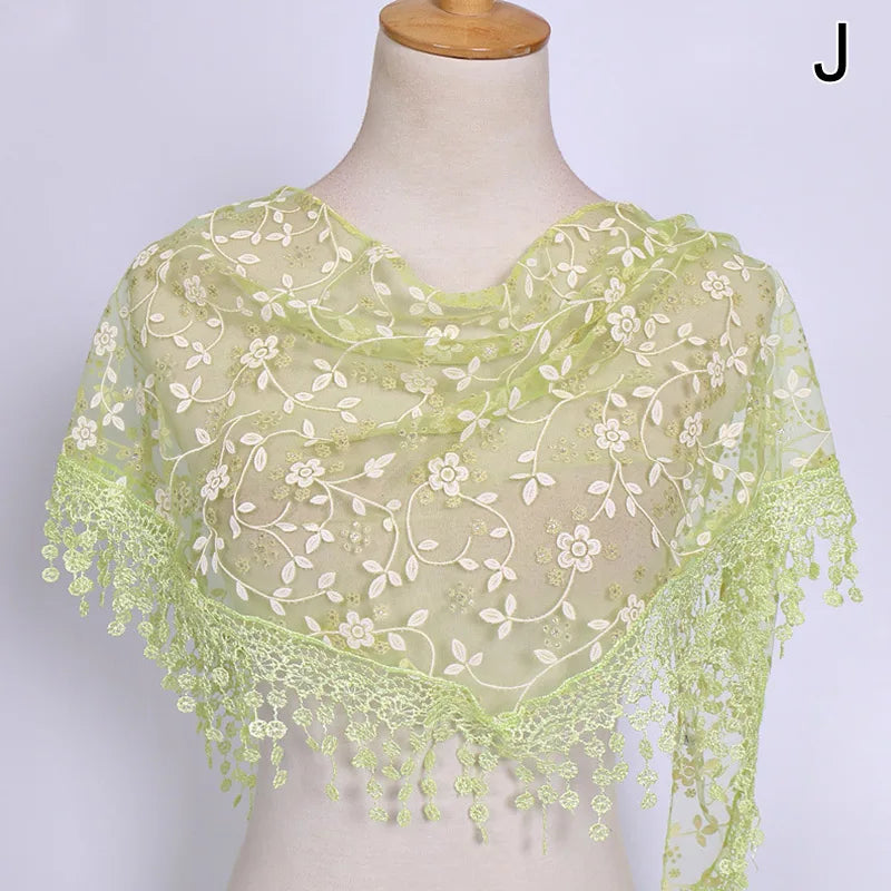 Women Lace Scarf for Church Tassel Triangle Scarf Sheer Floral Scarves Church Prayer Shawl Spanish Mantilla Lace Bufanda Mujer