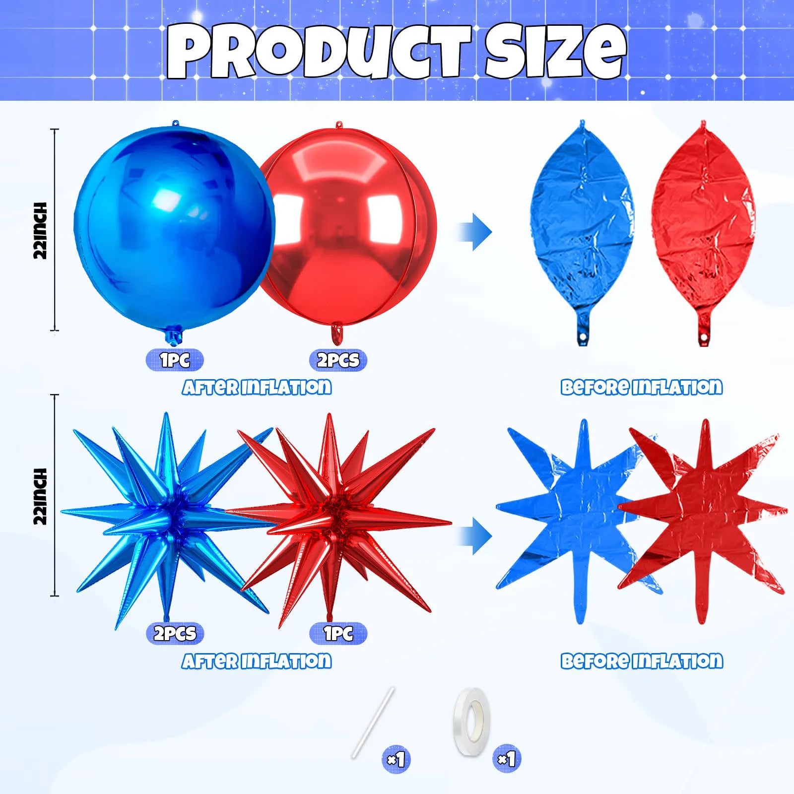 6pcs 22 inch 4D Big Round Exploding Star Foil Balloons Anniversary Birthday Wedding Theme Party Decoration Balloons