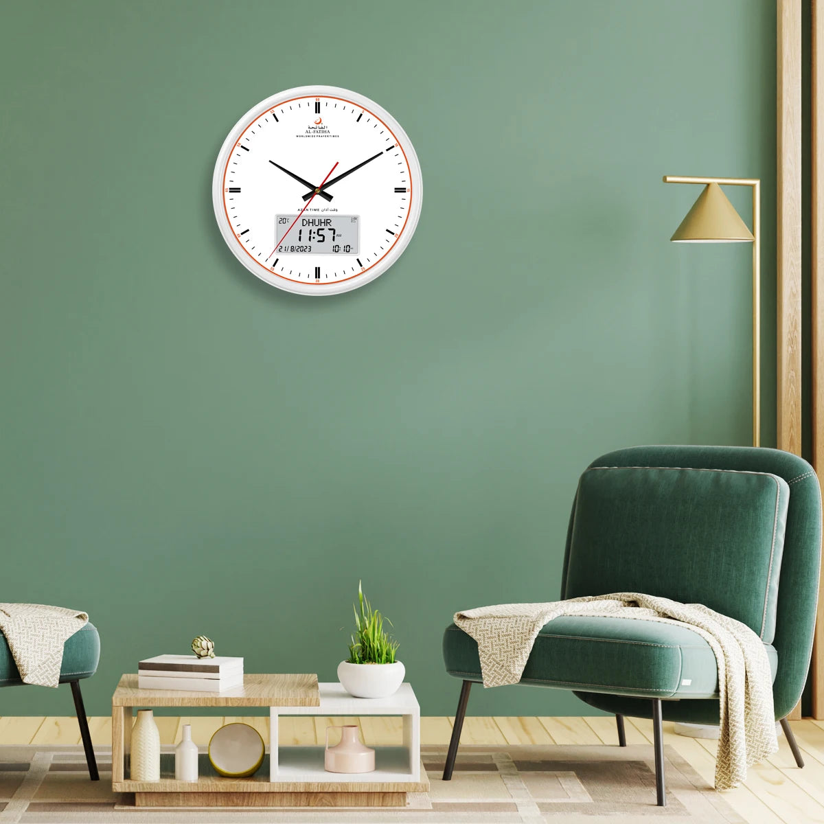 AL-FATIHA Athan Muslim Clock Digital-Analog Watch with Hijri Calendar Azan Prayer Time Fajr Alarm Mosque Wall Timepieces