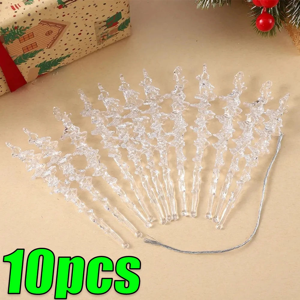 5-20pcs Transparent Acrylic Icicle Ornaments Realistic Frosted Ice Shape Xmas Tree Winter Party Hanging Decor DIY Craft Pendant