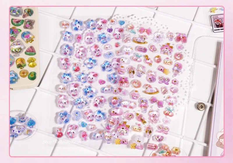 Embossed Animal 3D Crystal Sticker DIY Crafts PVC Cartoon Animal Sticker Melody Relief Decorative Sticker Water Cup Decoration