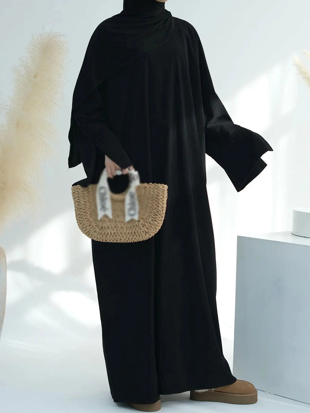 Closed Casual Corduroy Winter Abaya for Muslim Women – Eid 2025 Moroccan Kaftan Caftan Modest Dress
