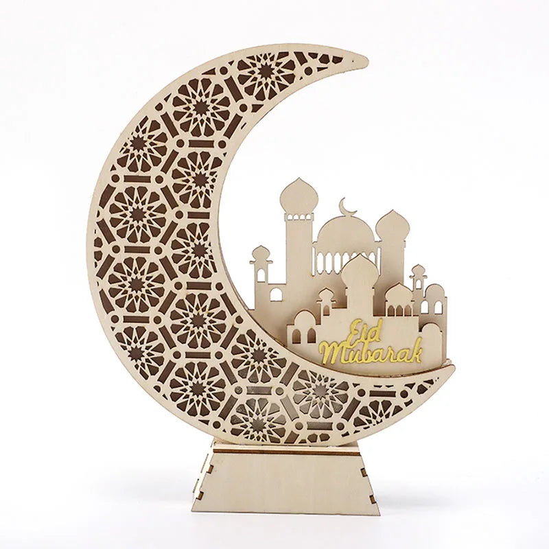 Ramadan Wooden Ornament Moon and Star Hollow Mesh Wall Decor Eid Mubarak Muslim Decor Ramadan Kareem Gift